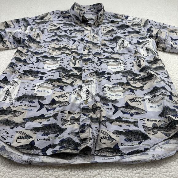 Vintage Columbia Button Down Shirt Mens Large Fly Fishing Lures All Over Print - Picture 2 of 6